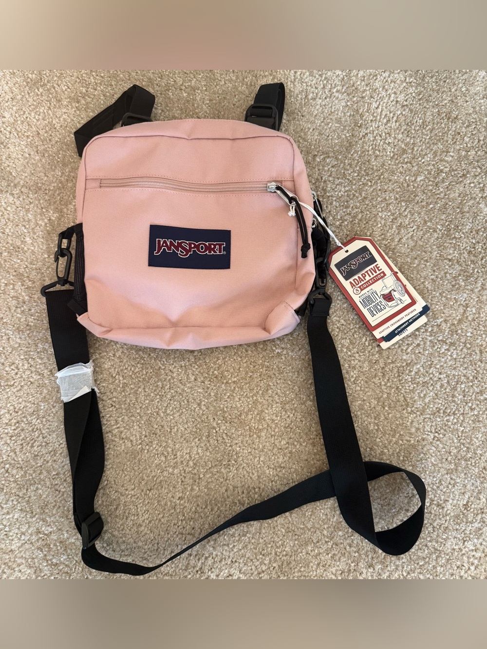 Jansport Blush Pink Crossbody Belt Bag with Black Strap NWT adaptive collection